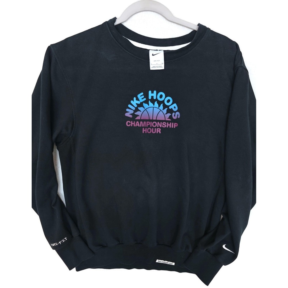 Nike Sweatshirt Mens Small Black Crewneck Dri-FIT Nike Hoops Championship Hour